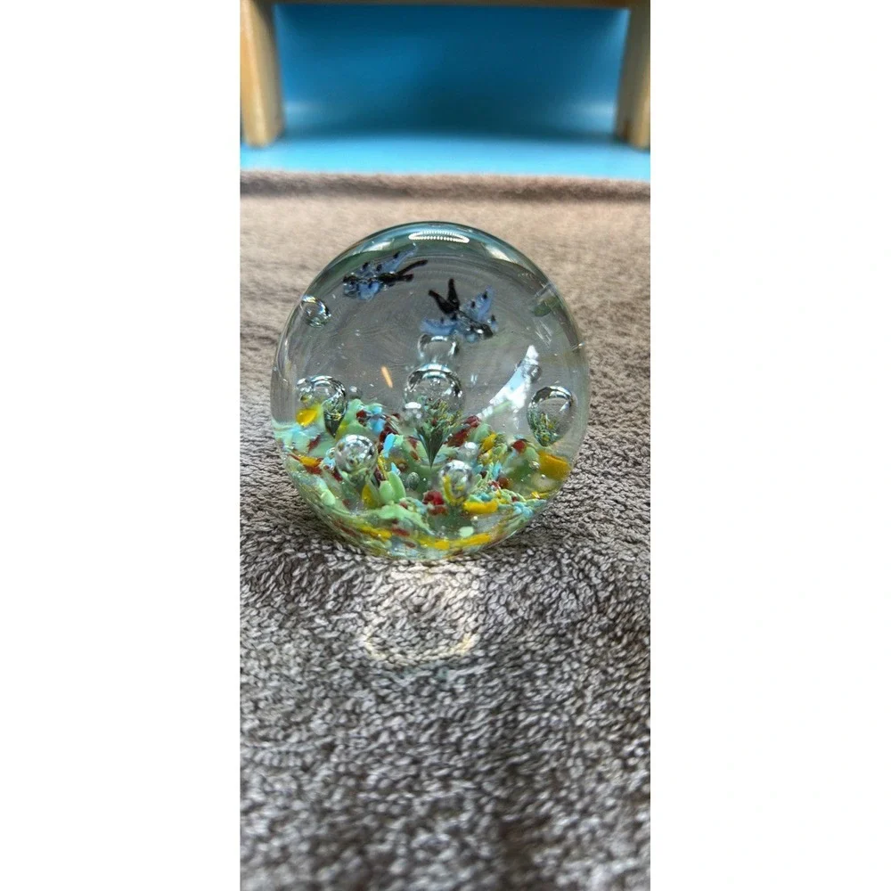Set of 3 Glass Paperweights Nautical Sailboat 3D Effect Blue Clear Multicolor